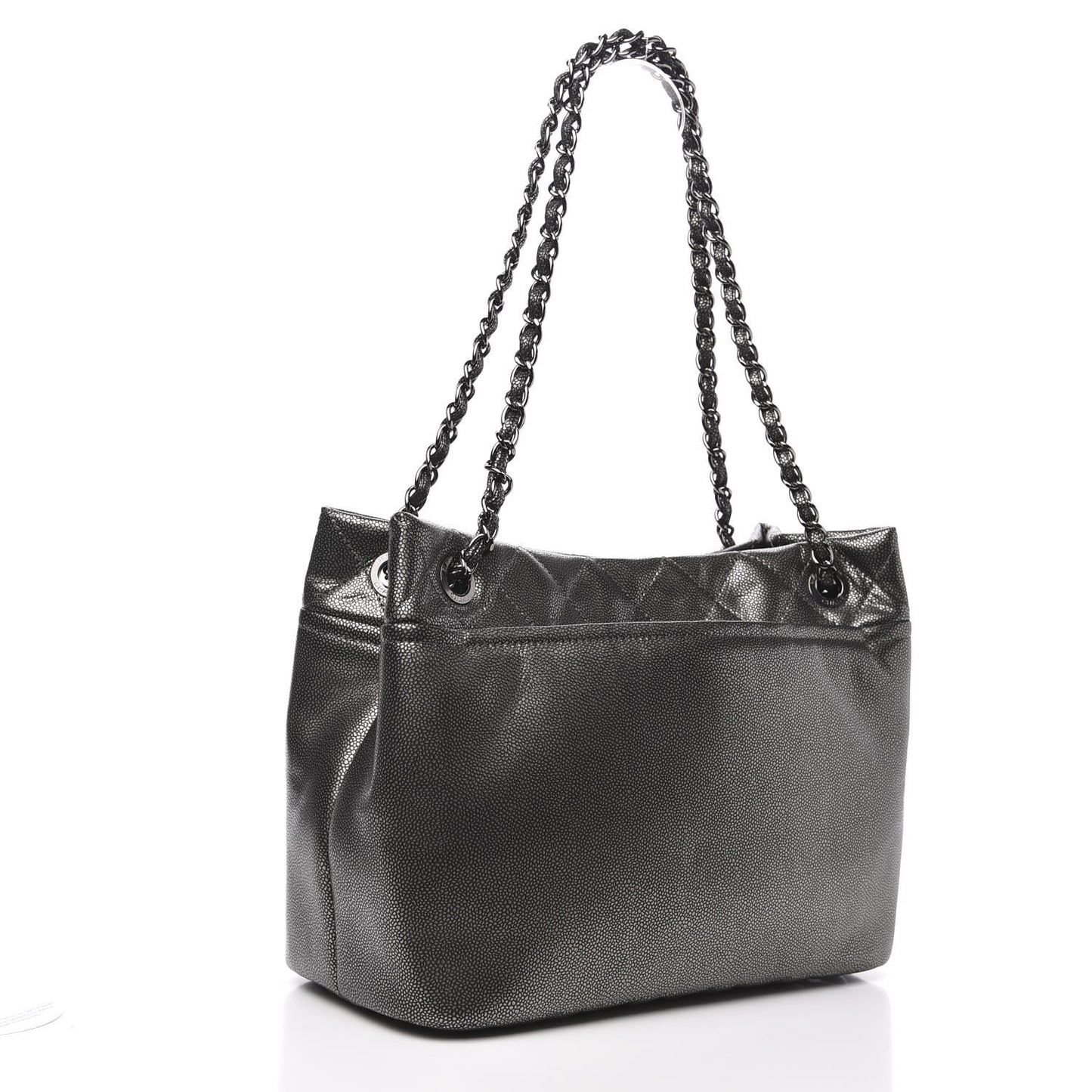 Metallic Caviar Quilted CC Timeless Tote Dark Silver