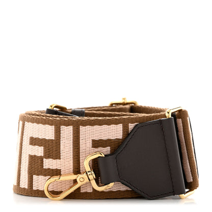 Fendi Ribbon Vitello Century FF 1974 Embroidered Adjustable Strap You Fango Rosa Confetto Chocolate 1 of 5
