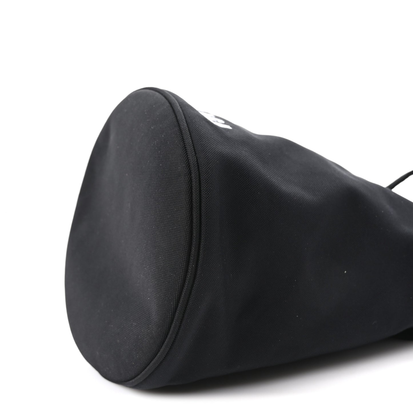 Recycled Sport Nylon Logo Embroidered Wheel Drawstring Bucket Bag Black White