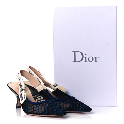 Christian Dior Resille Lambskin Ribbon J'Adior Slingback 65mm Pumps 38 Indigo Blue 8 of 8