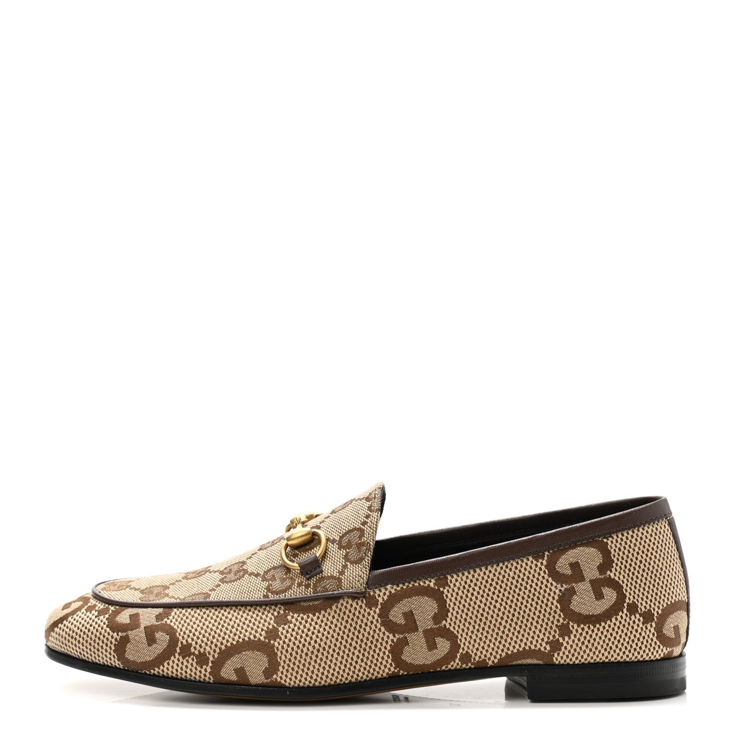 Gucci Monogram Jumbo GG Malaga Kid Horsebit Womens Jordaan Loafers 37 Camel Ebony New Acero Beige 1 of 9