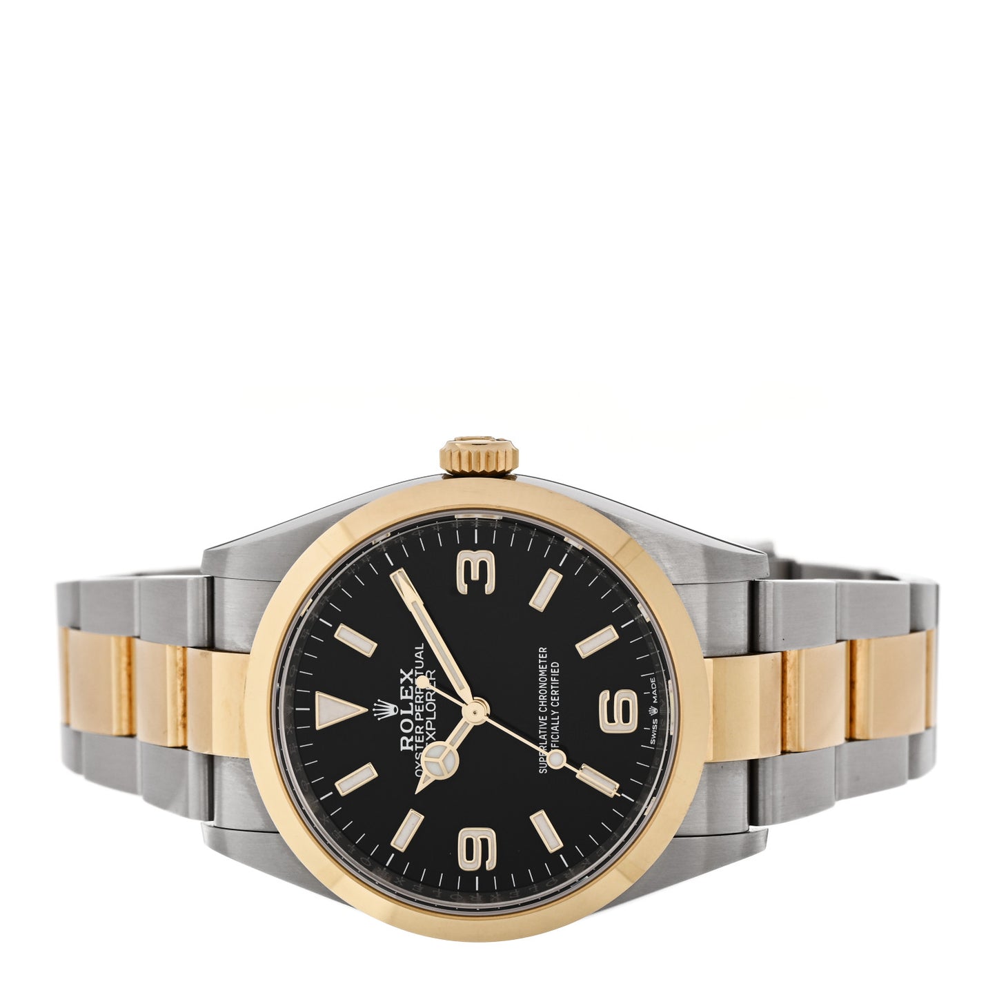 Stainless Steel 18K Yellow Gold 36mm Oyster Perpetual Explorer Watch Black 124273