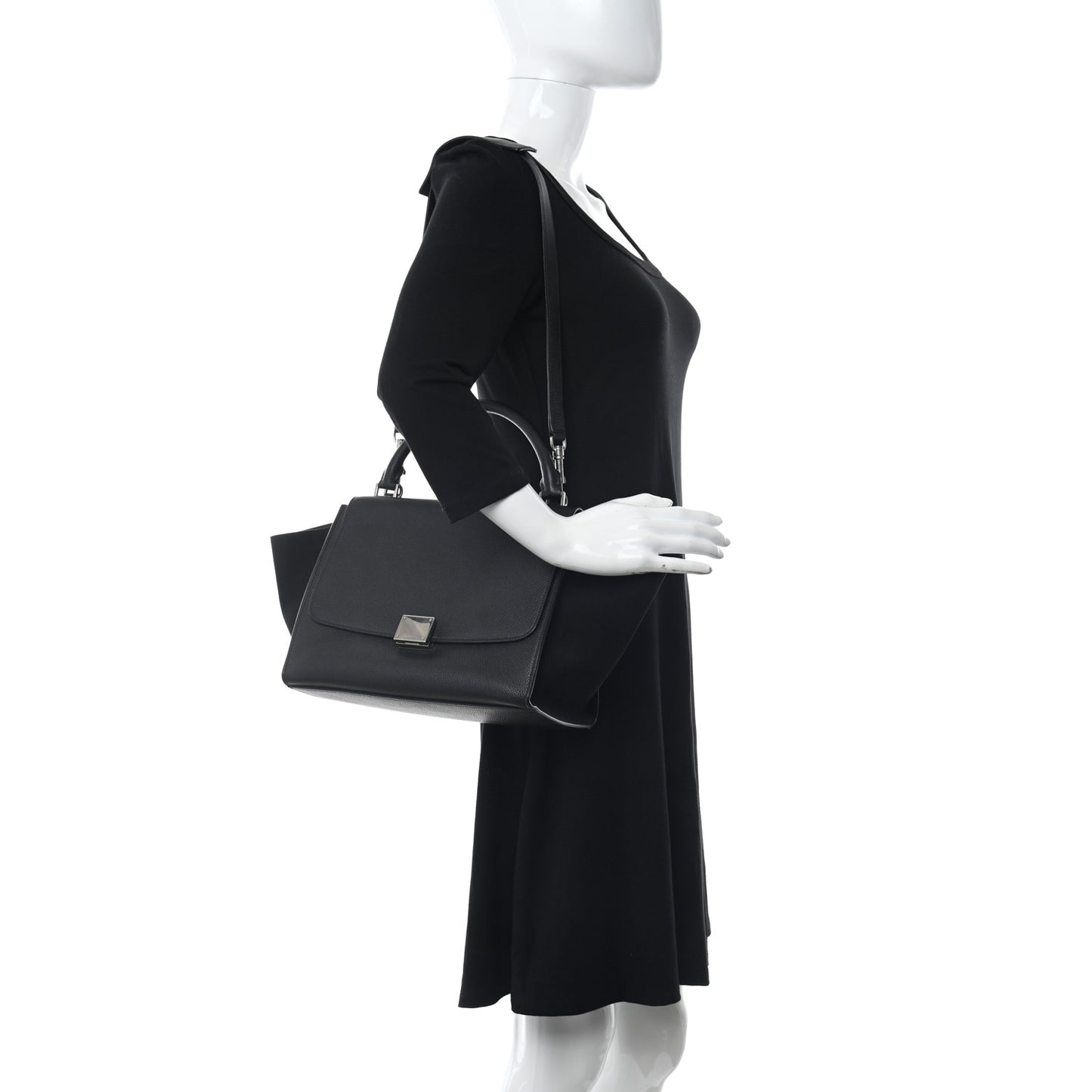 Drummed Calfskin Suede Small Trapeze Black