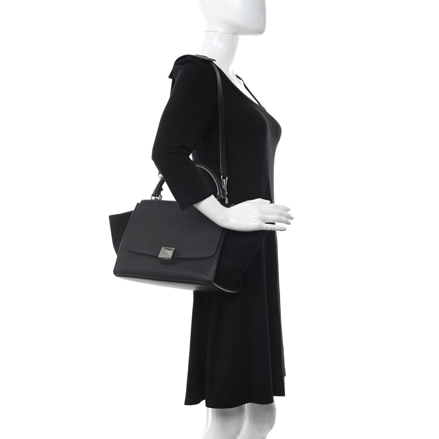 Celine Drummed Calfskin Suede Small Trapeze Black 2 of 14