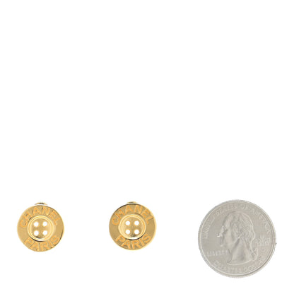 Chanel Metal Paris Button Stud Earrings Gold 2 of 4
