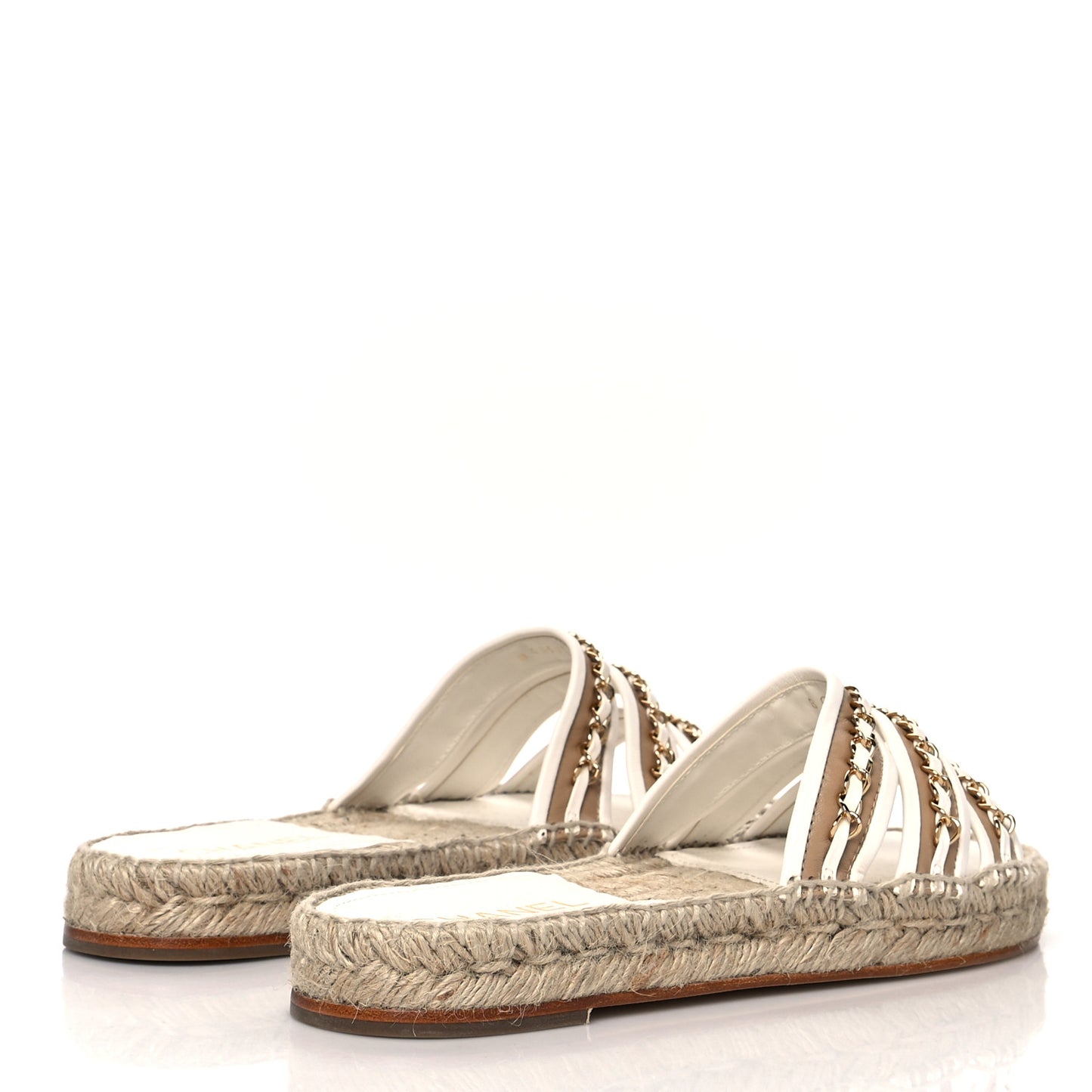 Lambskin Chain Espadrille Slip On Sandals 41 White