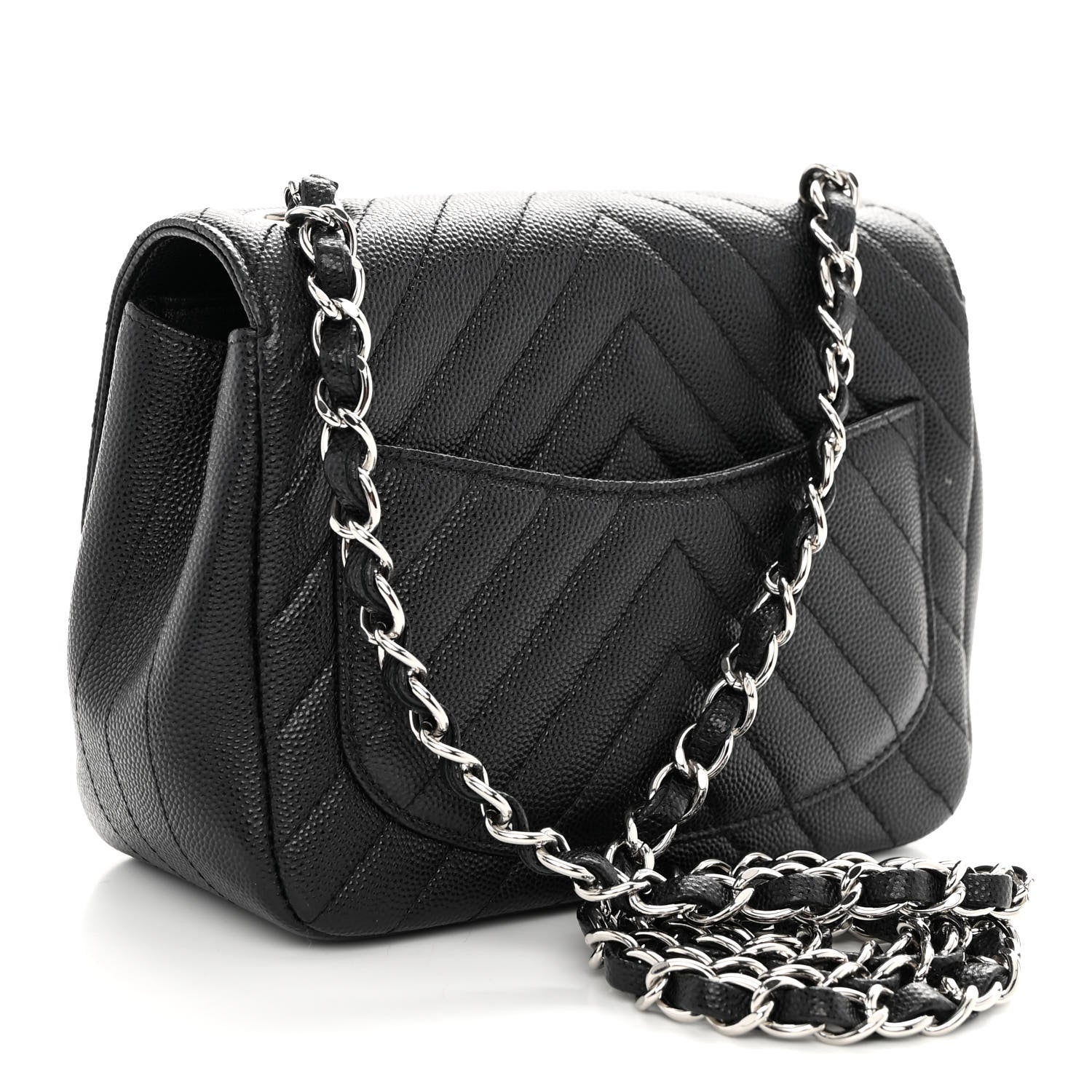 Chanel Caviar Chevron Quilted Mini Square Flap Black 3 of 10
