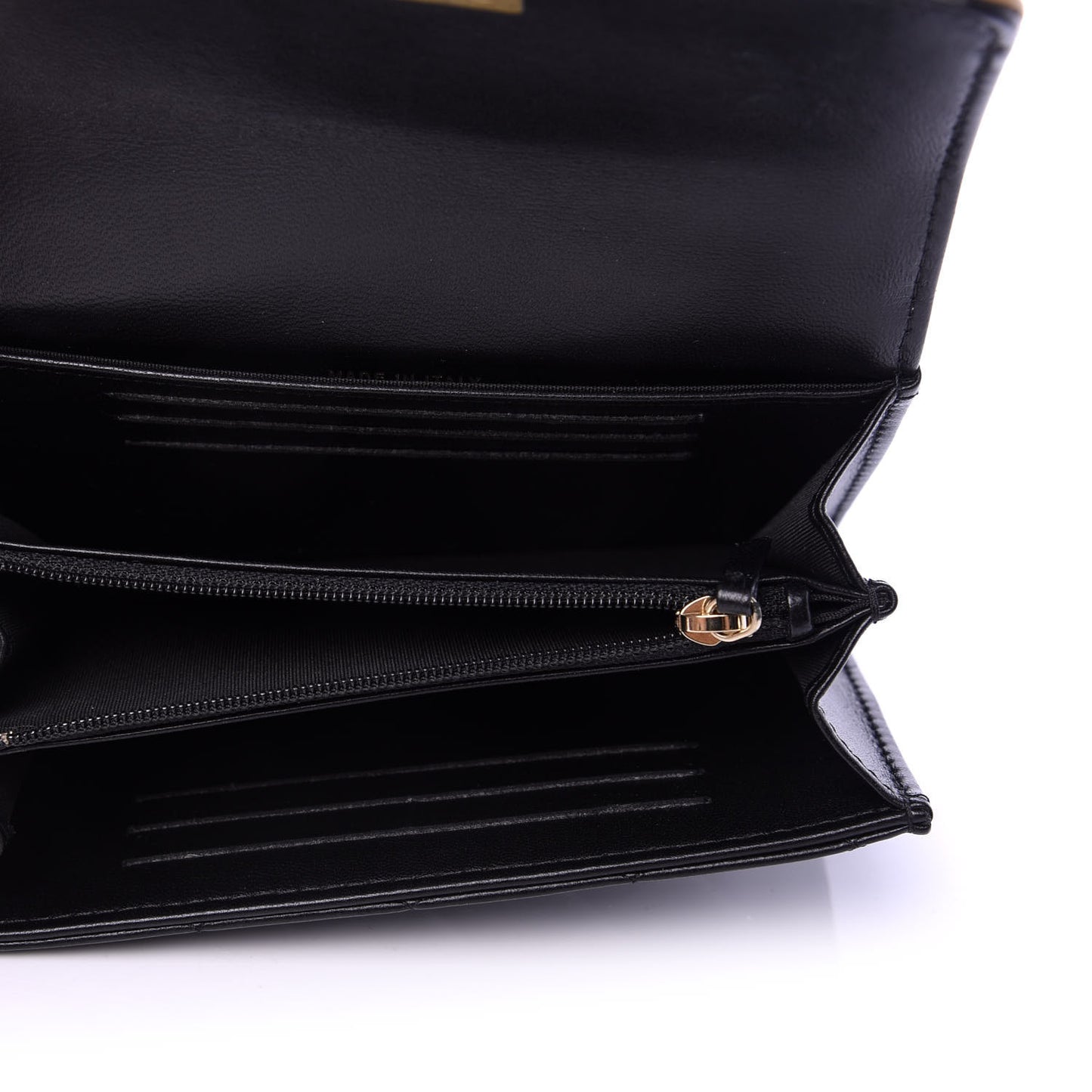 Lambskin Quilted Medium CC Chic Flap Wallet Black Gold