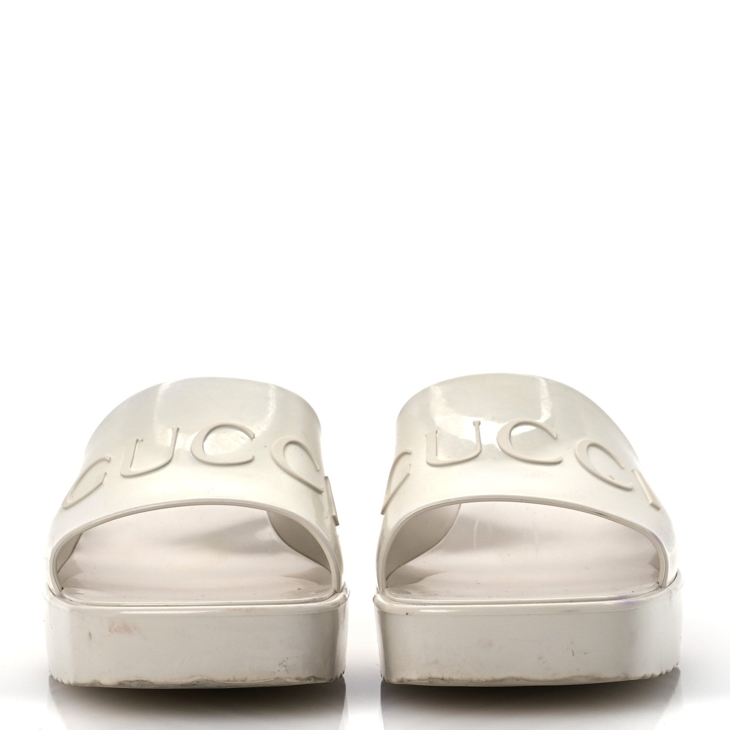 Gucci Rubber Gucci Logo Womens Platform 20/60mm Slide Sandals 38 Mystic White 3 of 14
