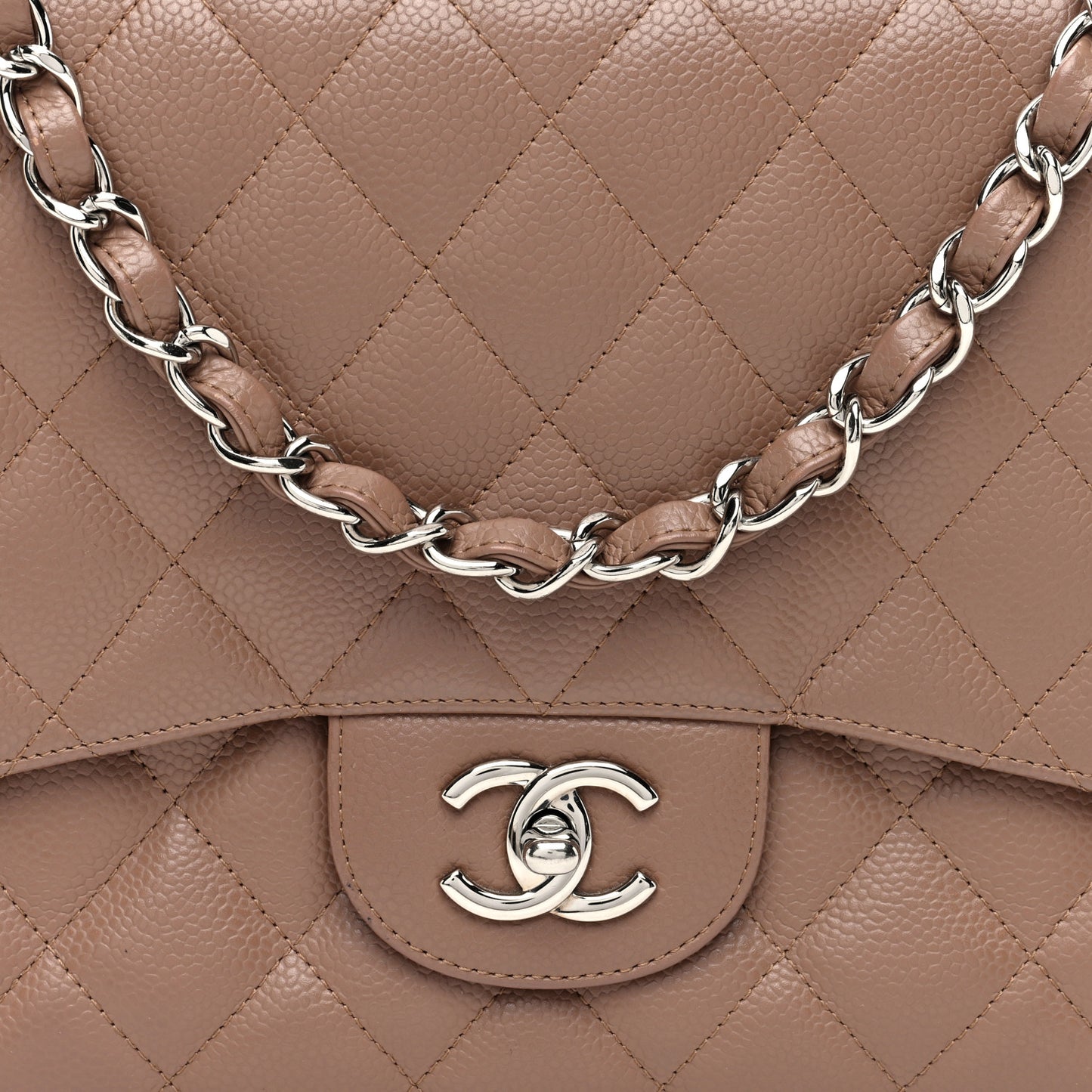 Caviar Quilted Jumbo Single Flap Dark Beige