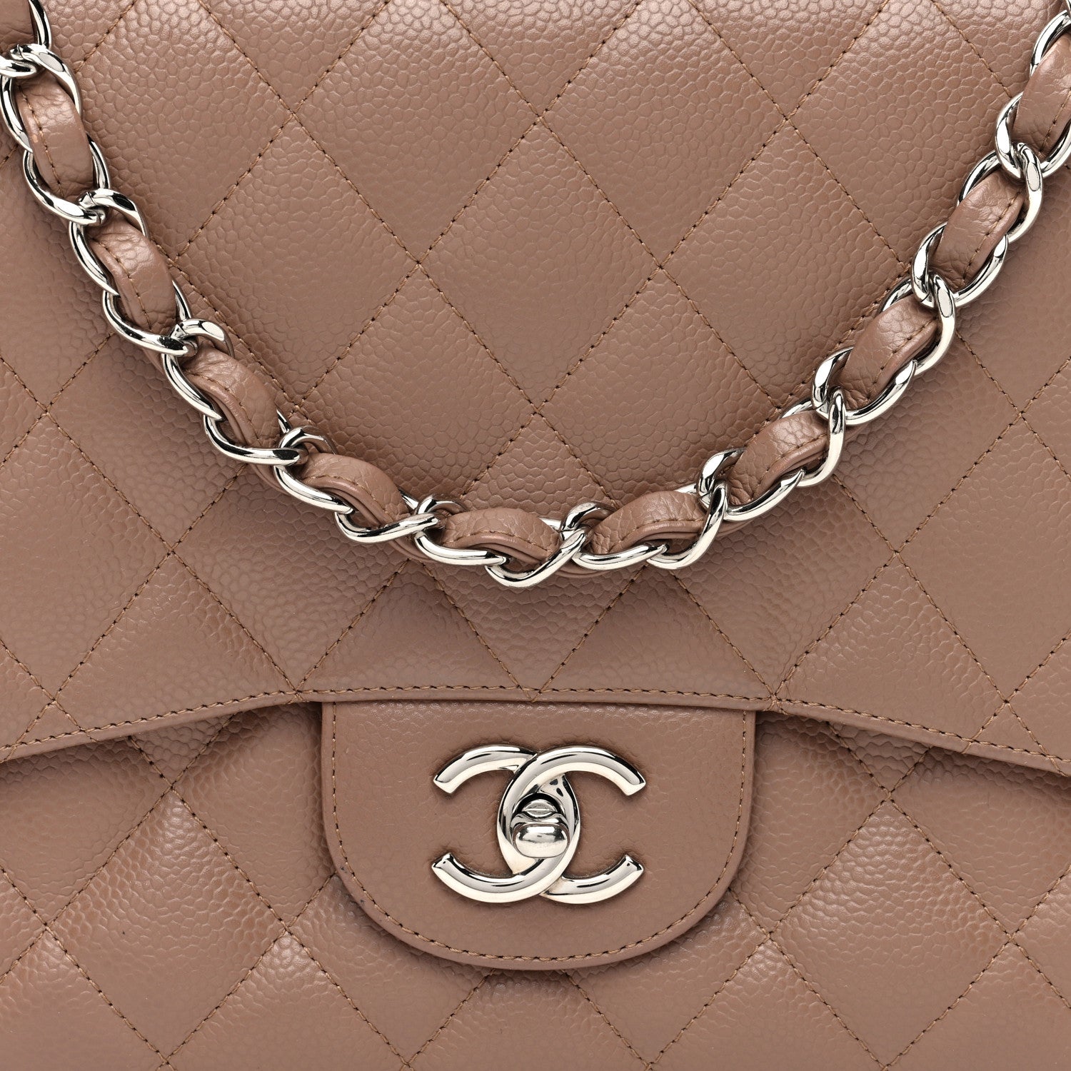 Chanel Caviar Quilted Jumbo Single Flap Dark Beige 8 of 10