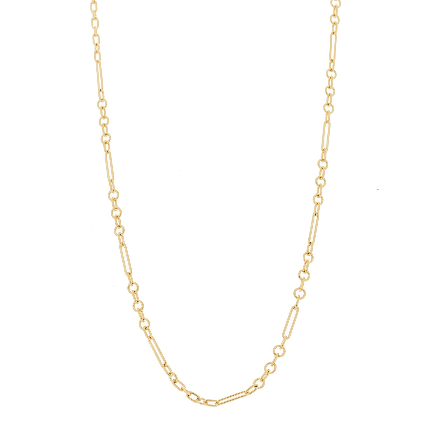 Foundrae 18K Yellow Gold Fine Mixed Clip Chain Necklace 32" 1 of 5