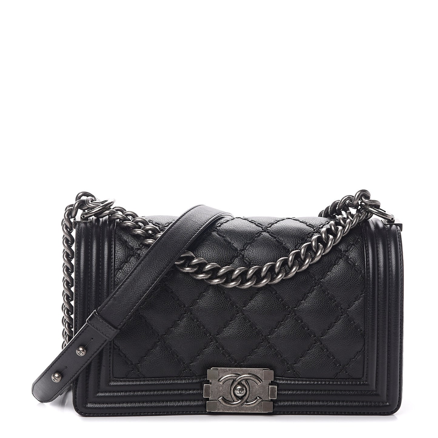 Calfskin Double Stitch Medium Boy Flap Black