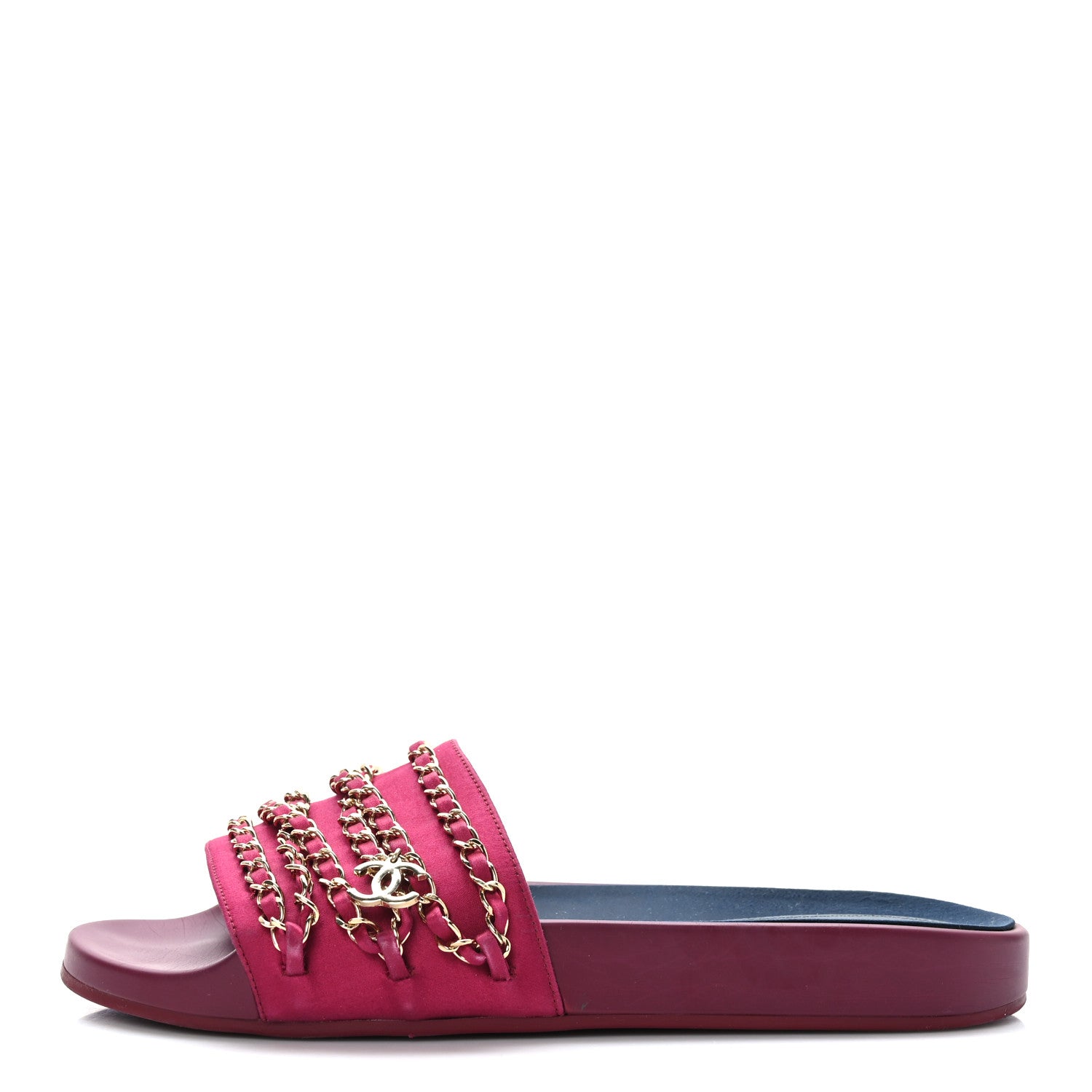 Chanel Satin Chain Flat Sandals 41 Dark Fuchsia 1 of 7