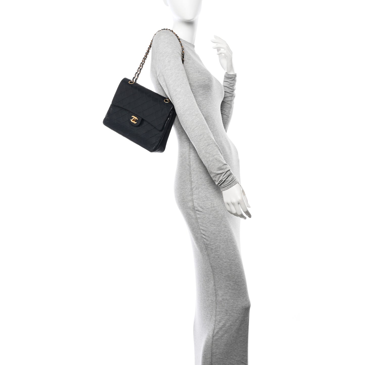 Lambskin Quilted Medium Double Flap Navy