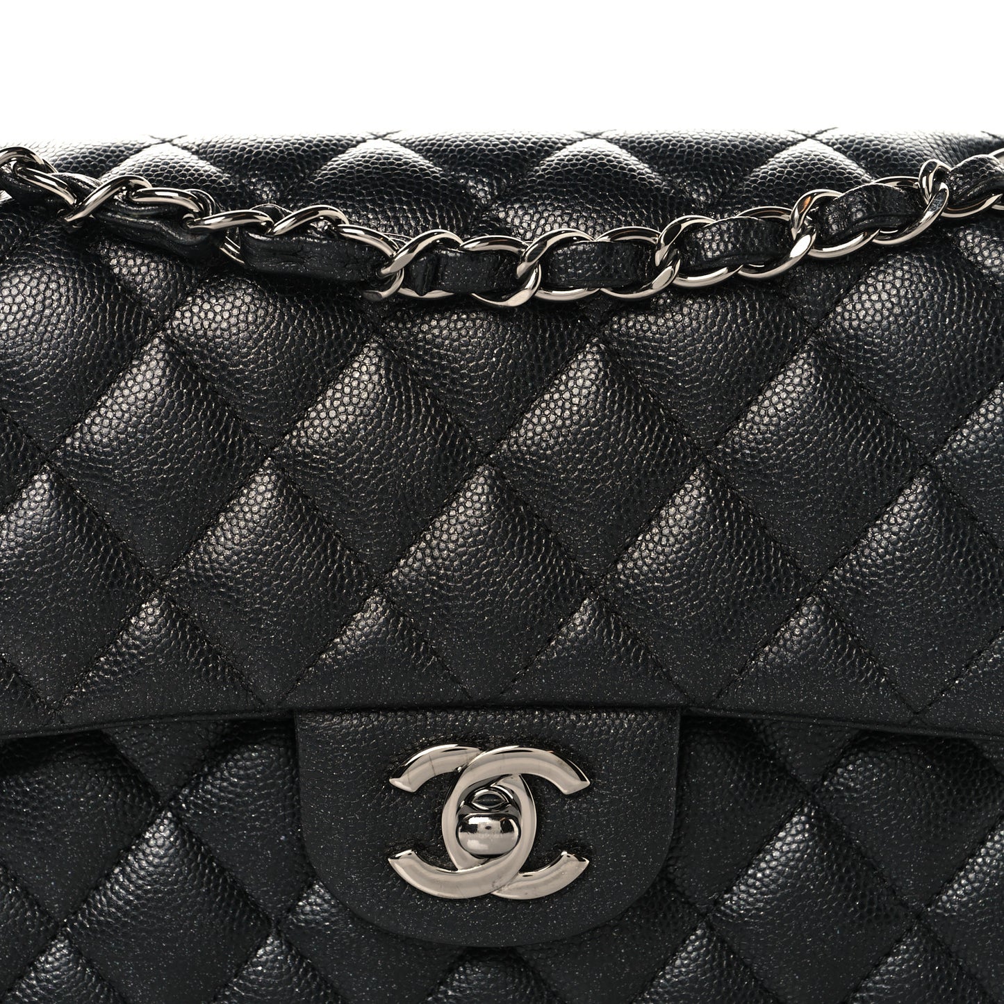 Iridescent Caviar Quilted Small Double Flap Black