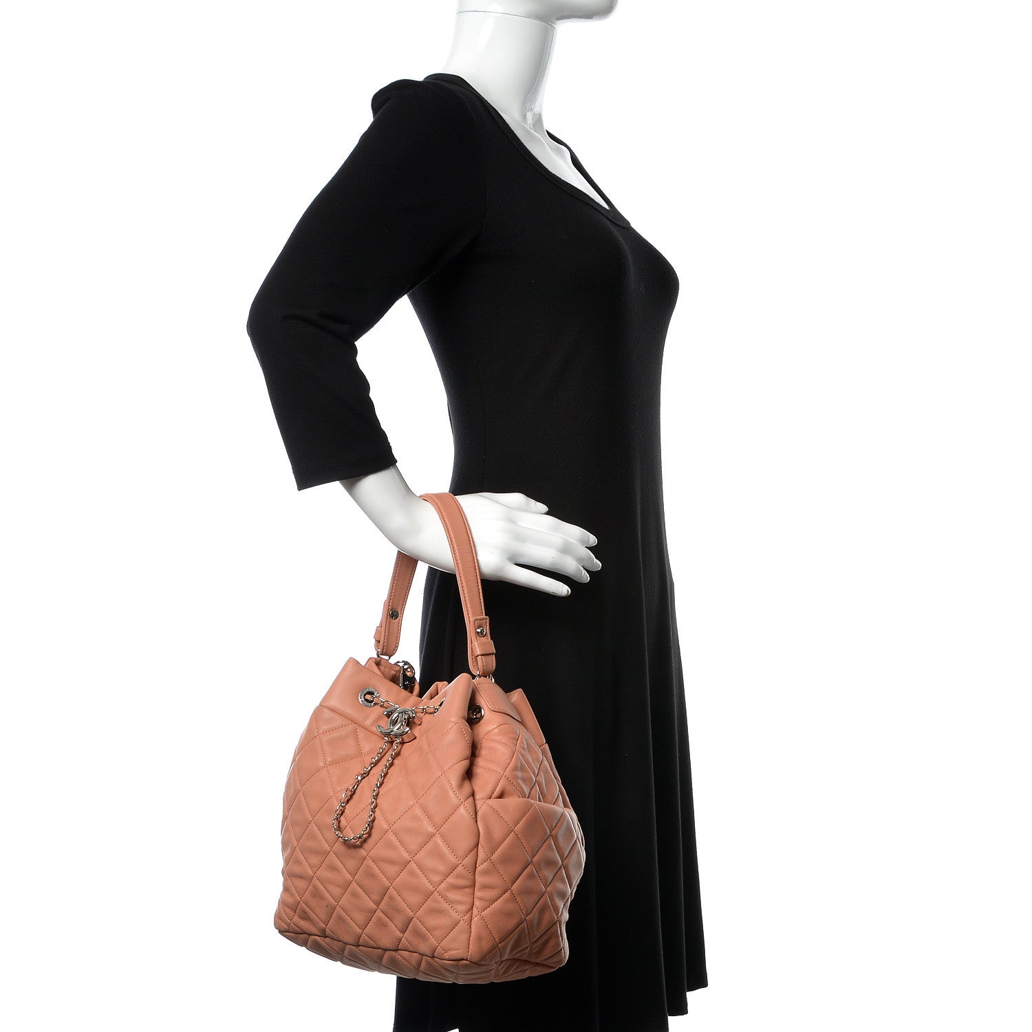 Chanel Lambskin Quilted CC Chain Drawstring Tote Dark Beige 3 of 16