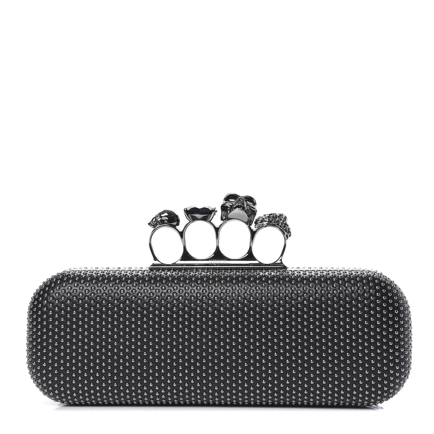 Nappa Studded Skull Knuckle Box Clutch Black