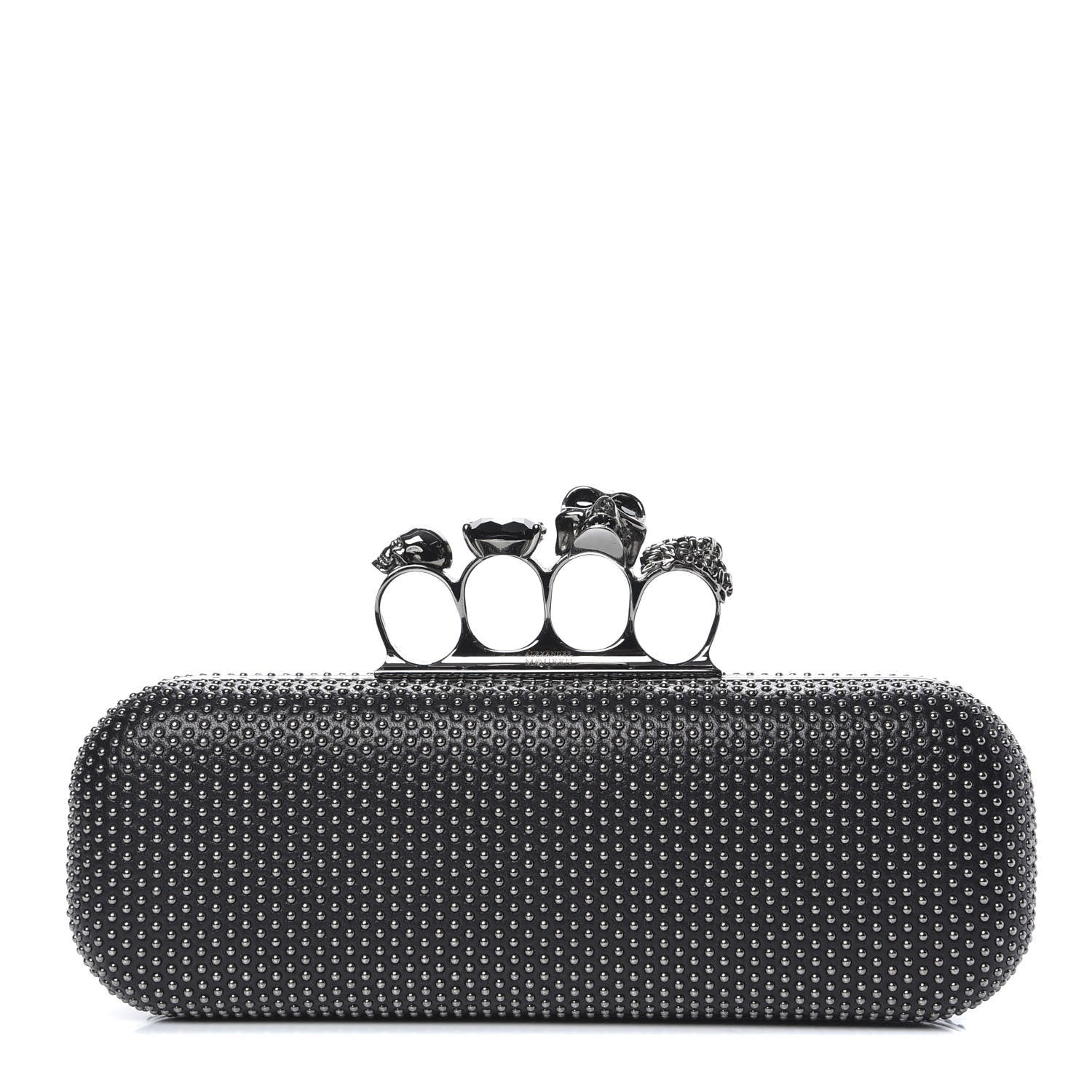 Alexander McQueen Nappa Studded Skull Knuckle Box Clutch Black 1 of 9
