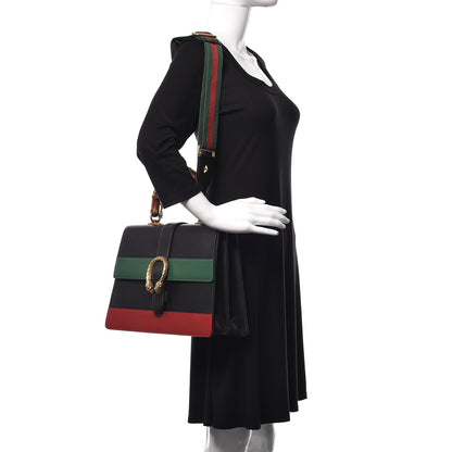 Gucci Calfskin Bamboo Web Large Dionysus Top Handle Bag Black Bright Evergreen Hibiscus Red 2 of 22