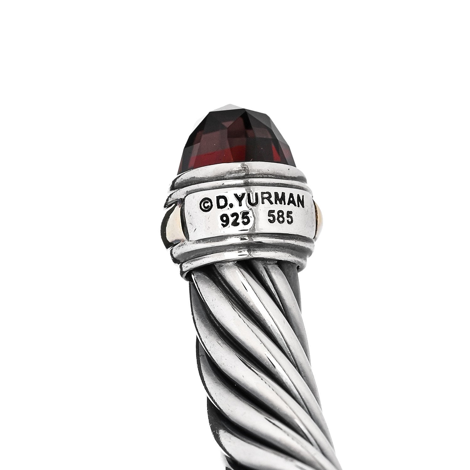 David Yurman Sterling Silver 14K Yellow Gold Garnet 7mm Cable Classics Bracelet 3 of 4