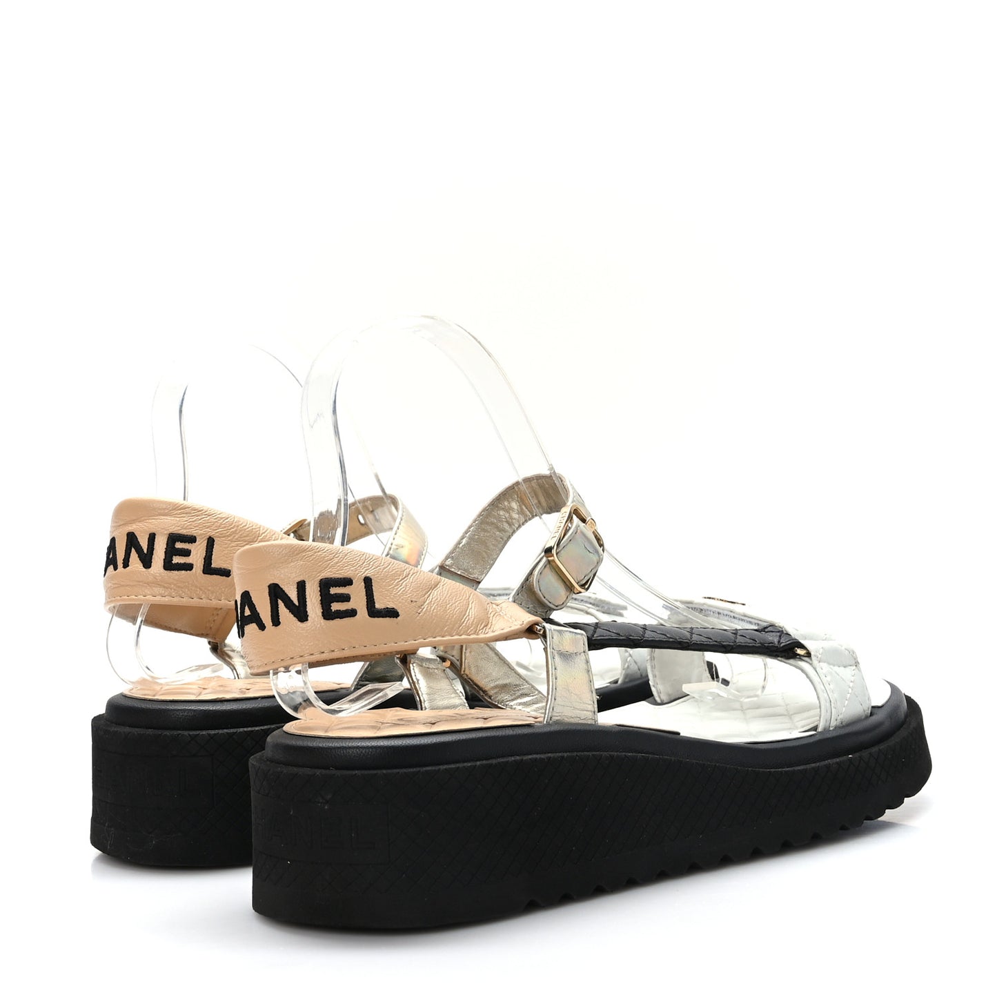 Lambskin Logo Platform Sandals 41 Beige Gold White