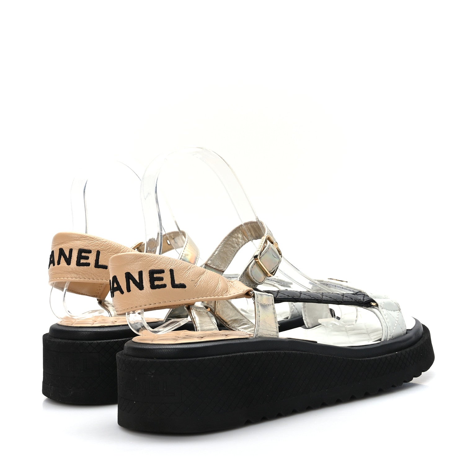 Chanel Lambskin Logo Platform Sandals 41 Beige Gold White 4 of 8