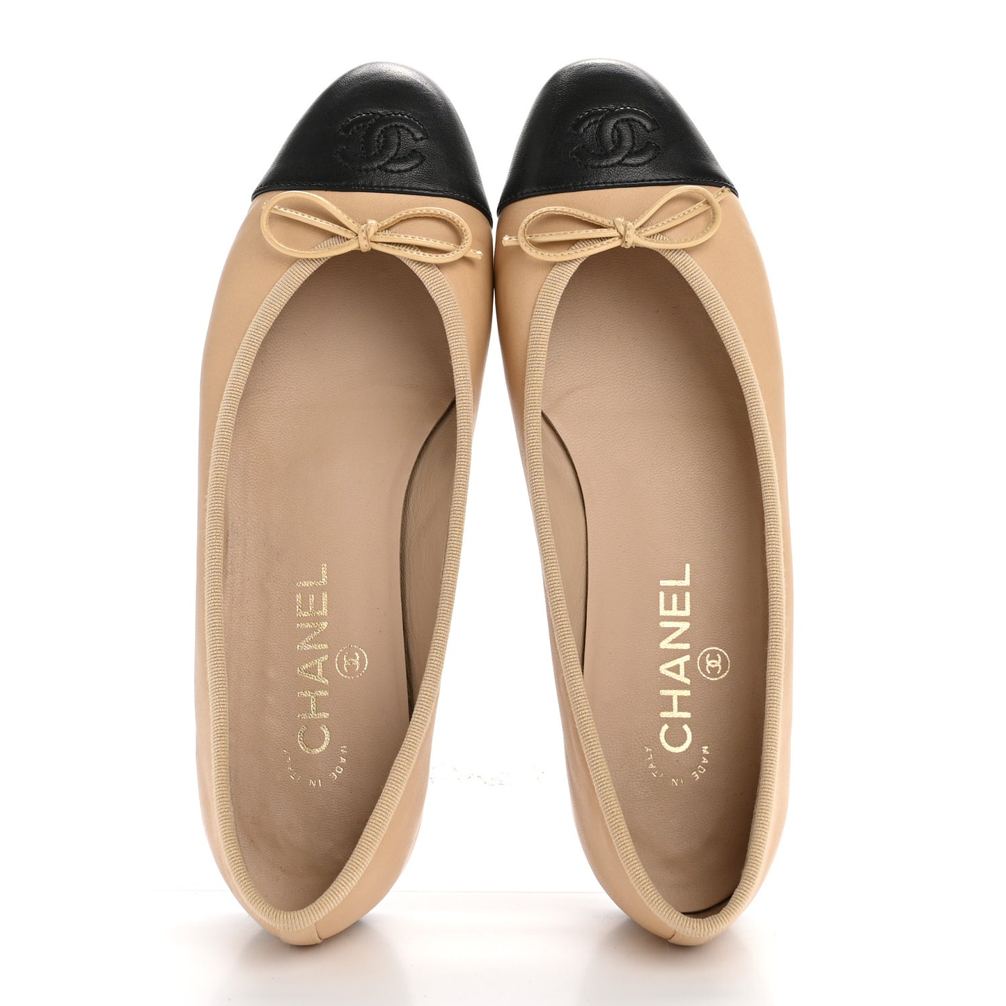 Lambskin Cap Toe CC Ballerina Flats 39 Beige Black
