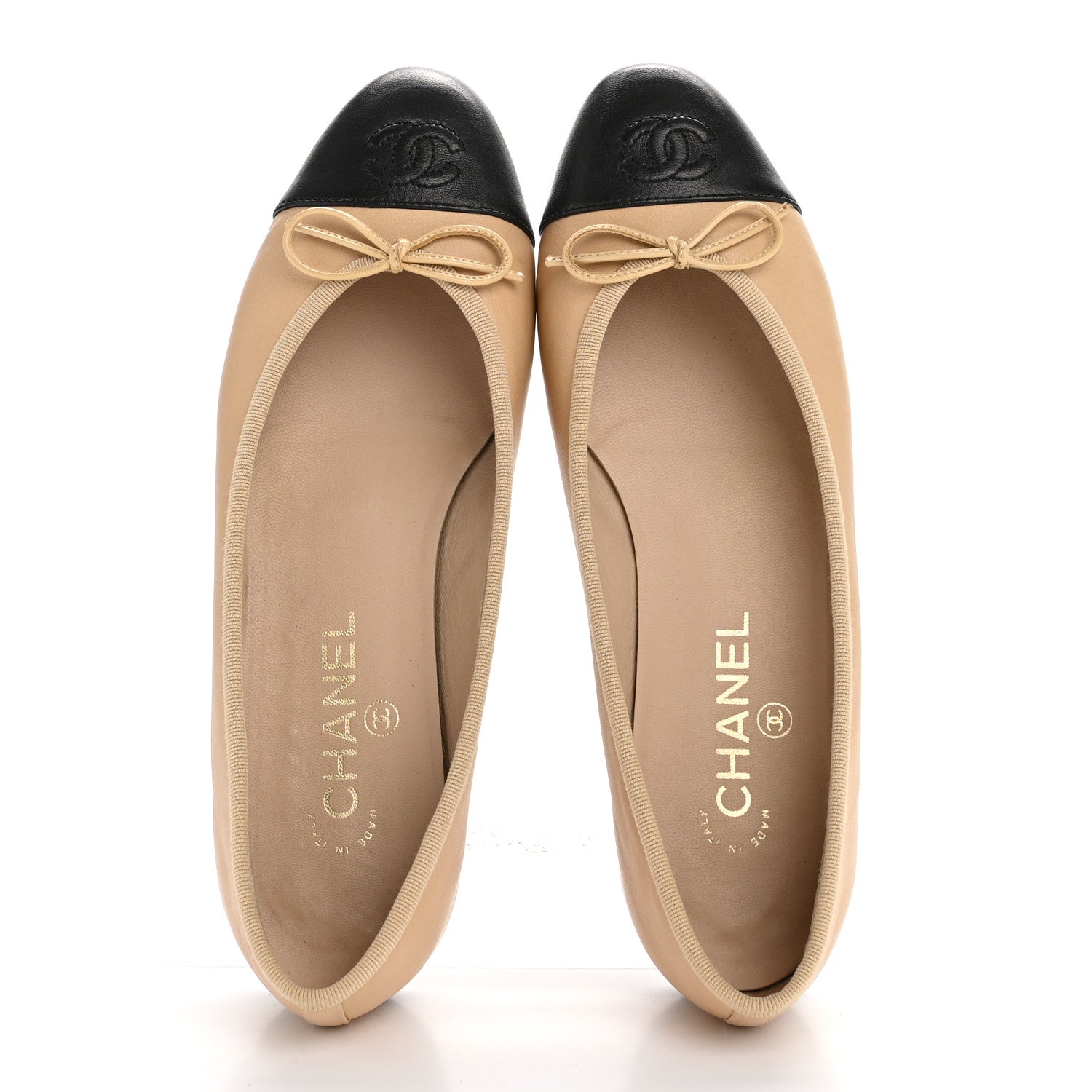 Chanel Lambskin Cap Toe CC Ballerina Flats 39 Beige Black 2 of 12