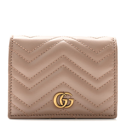 Gucci Calfskin Matelasse GG Marmont Card Case Wallet Porcelain Rose 1 of 8