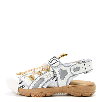 Gucci Mesh Fabric Tinsel Sport Sandals 37.5 White Silver 1 of 9