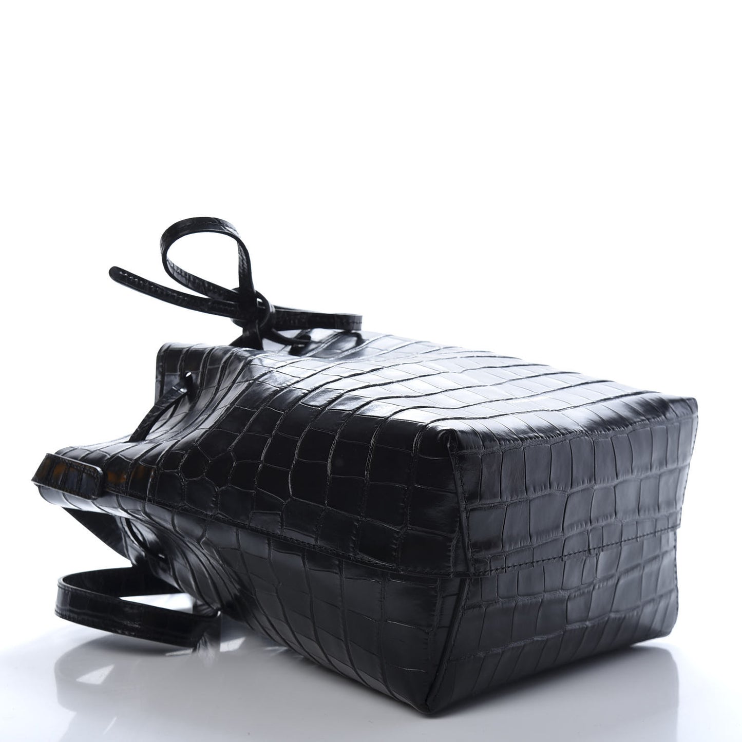 Crocodile Embossed Bucket Bag Black