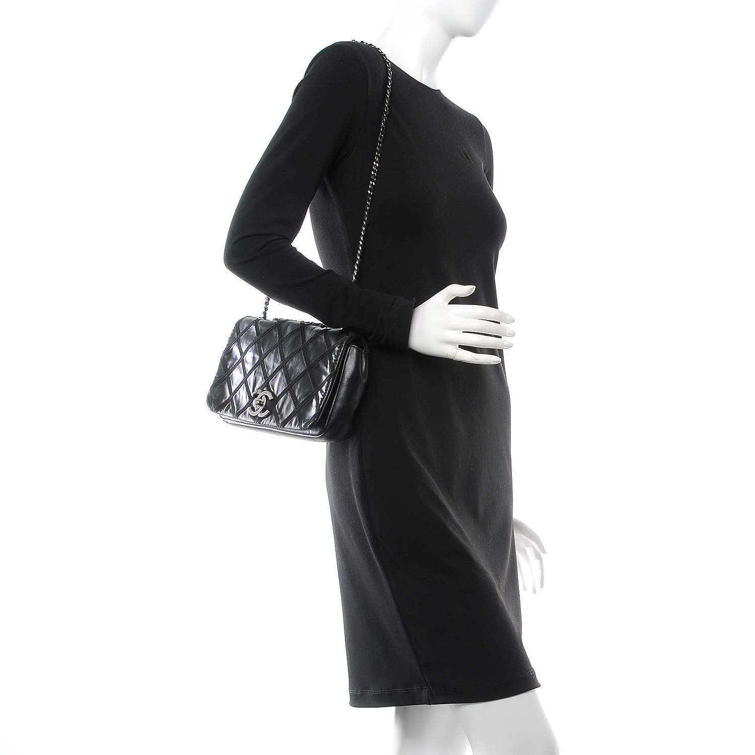 Chanel Calfskin Diamond Embroidered Medium Flap Black 3 of 12