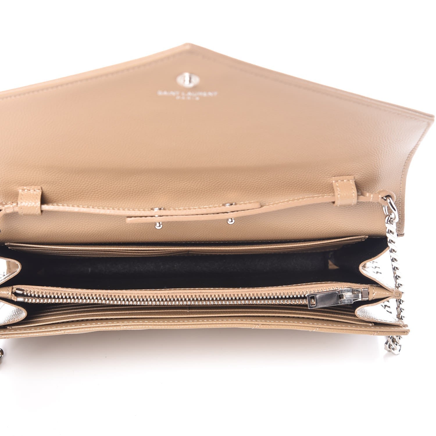 Saint Laurent Grain De Poudre Matelasse Chevron Monogram Chain Wallet Deep Beige 5 of 7