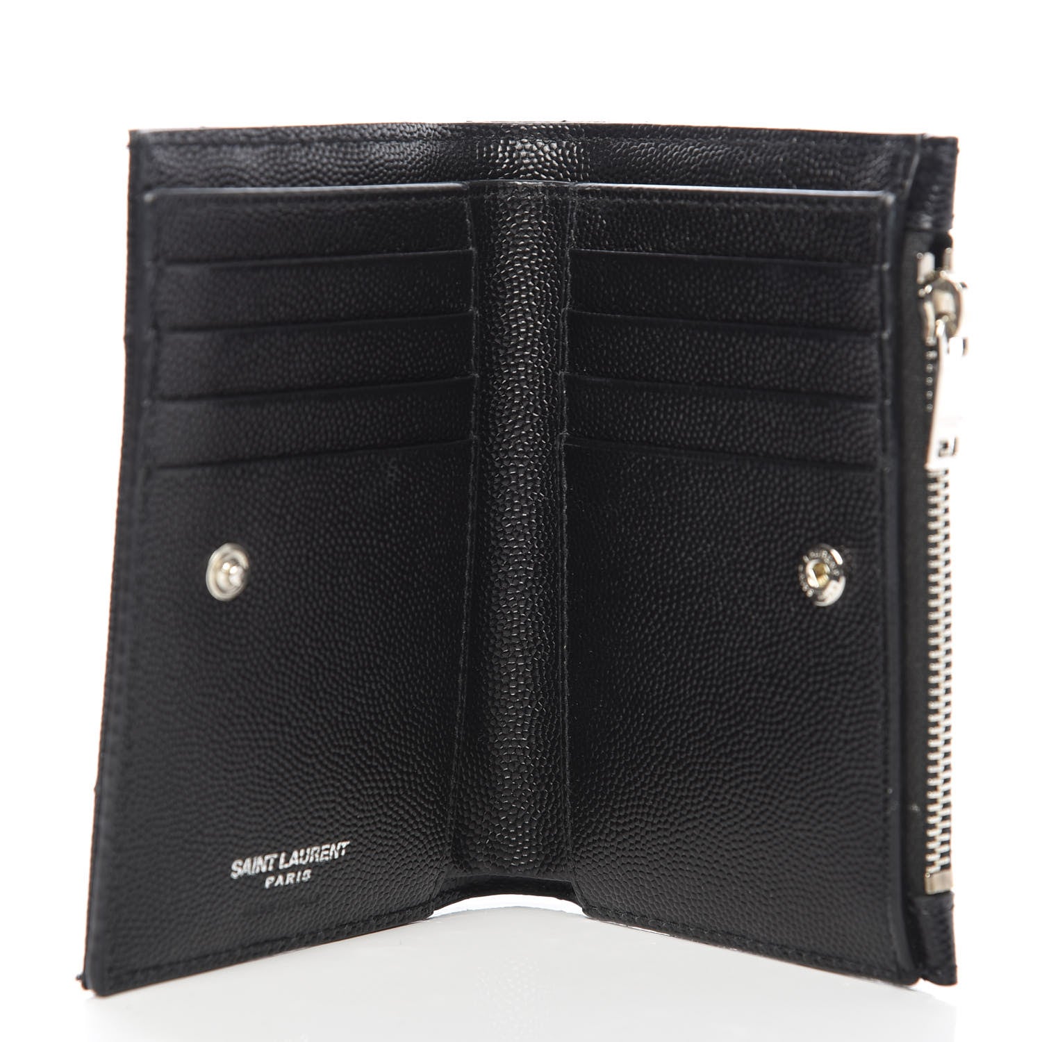 Saint Laurent Grain De Poudre Matelasse Chevron Monogram Zipped Two-Part Wallet Black 5 of 9
