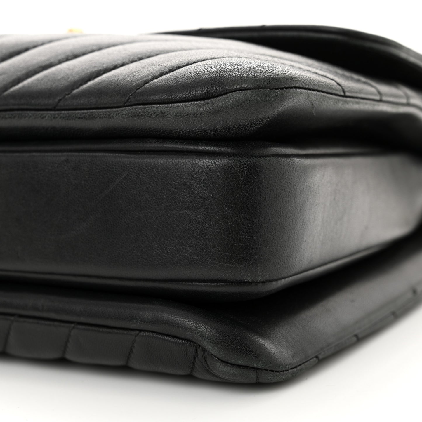 Lambskin Chevron Quilted Medium Trendy CC Dual Handle Flap Bag Black
