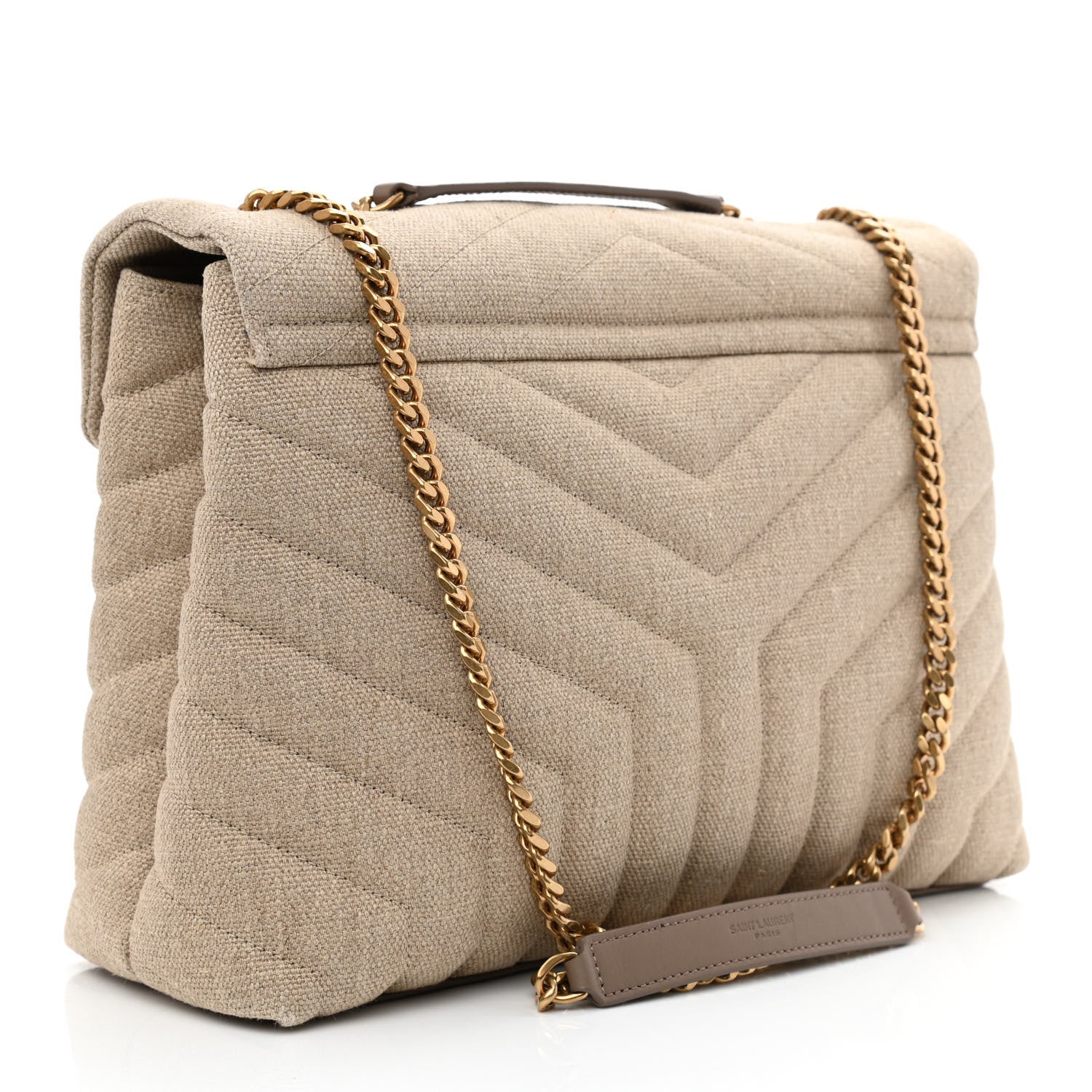Saint Laurent Linen Y Quilted Monogram Medium Loulou Chain Satchel Natural Taupe 3 of 11