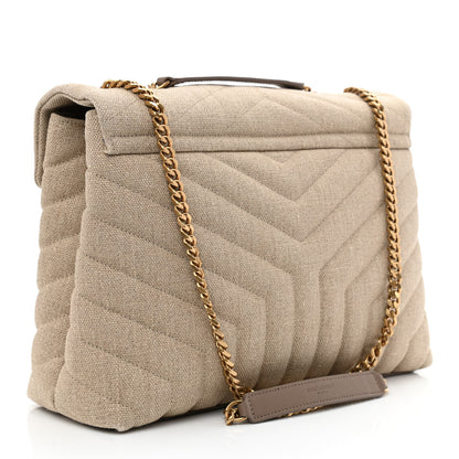 Saint Laurent Linen Y Quilted Monogram Medium Loulou Chain Satchel Natural Taupe 3 of 11