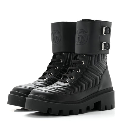 Gucci Nappa Frances GG Matelasse Platform Combat Boots 38 Black 3 of 9