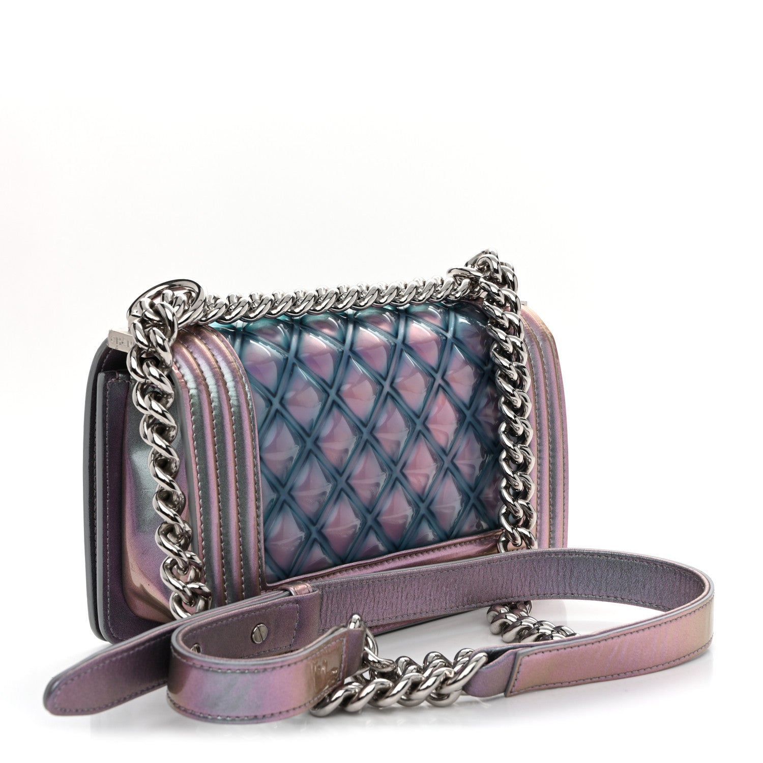 Chanel Iridescent Patent Calfskin PVC Quilted Small Boy Flap Light Purple 3 of 14