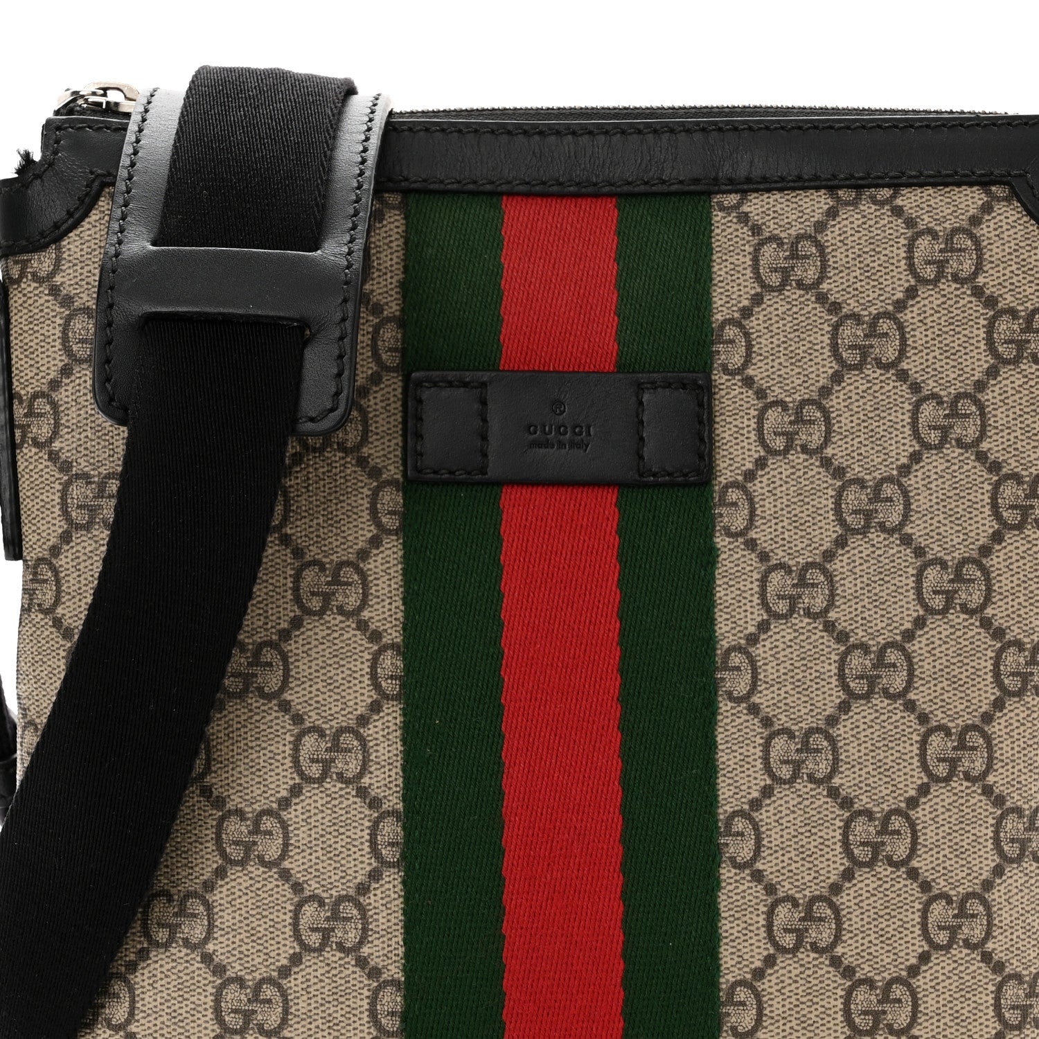 Gucci GG Supreme Monogram Web Messenger Bag Black 8 of 13