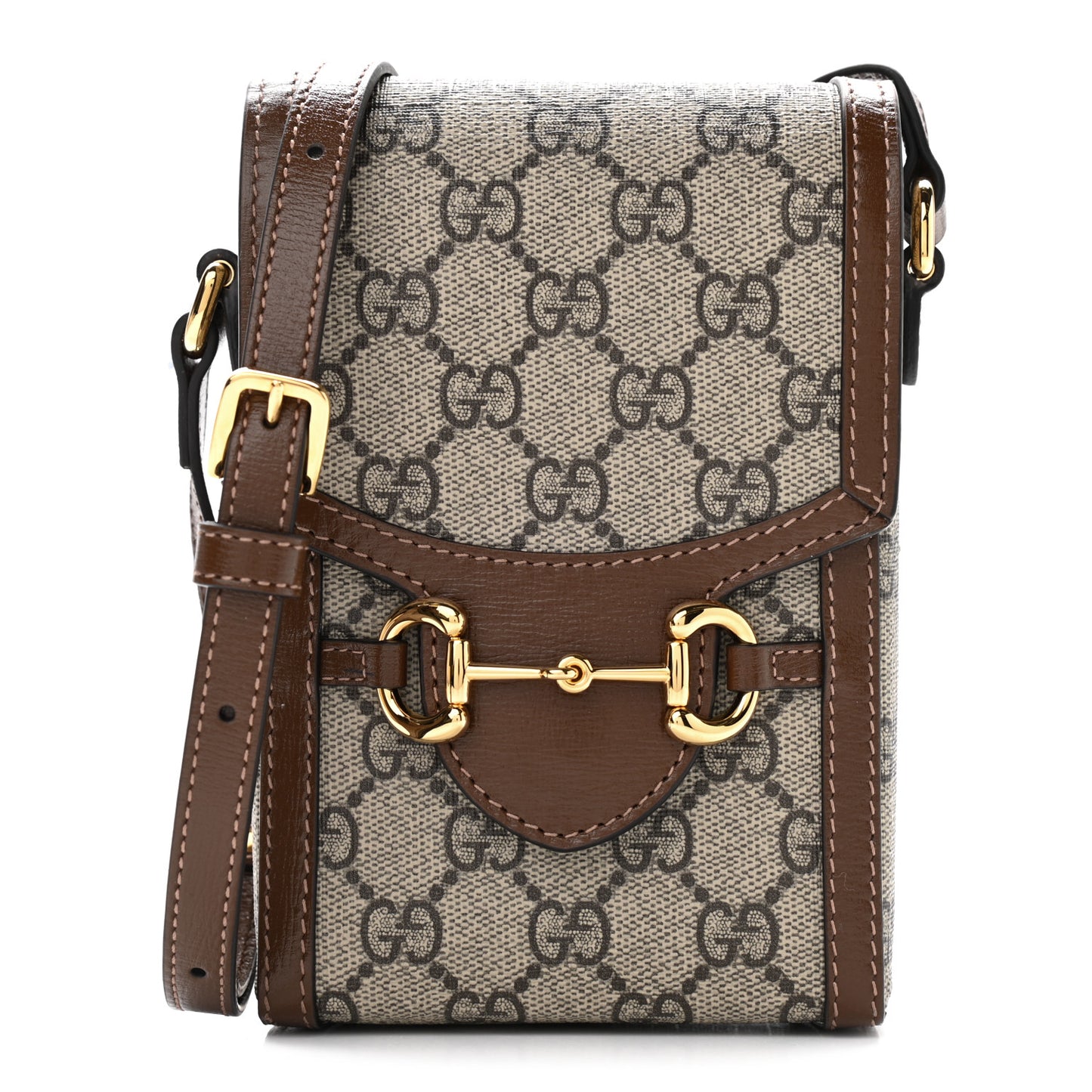 GG Supreme Monogram Mini Horsebit 1955 Crossbody Bag Beige Brown Sugar