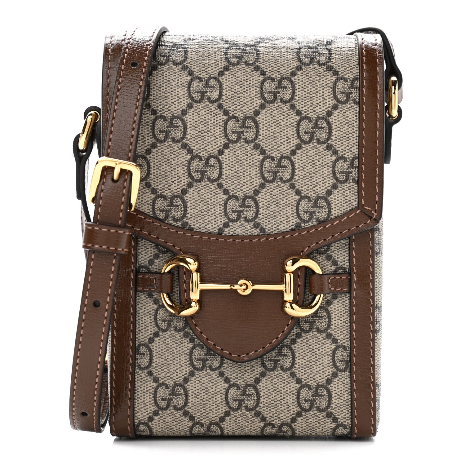 Gucci GG Supreme Monogram Mini Horsebit 1955 Crossbody Bag Beige Brown Sugar 1 of 10