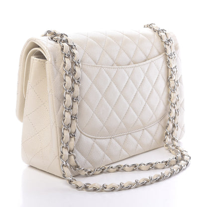 Chanel Pearly Caviar Quilted Jumbo Double Flap Dark White 3 of 10