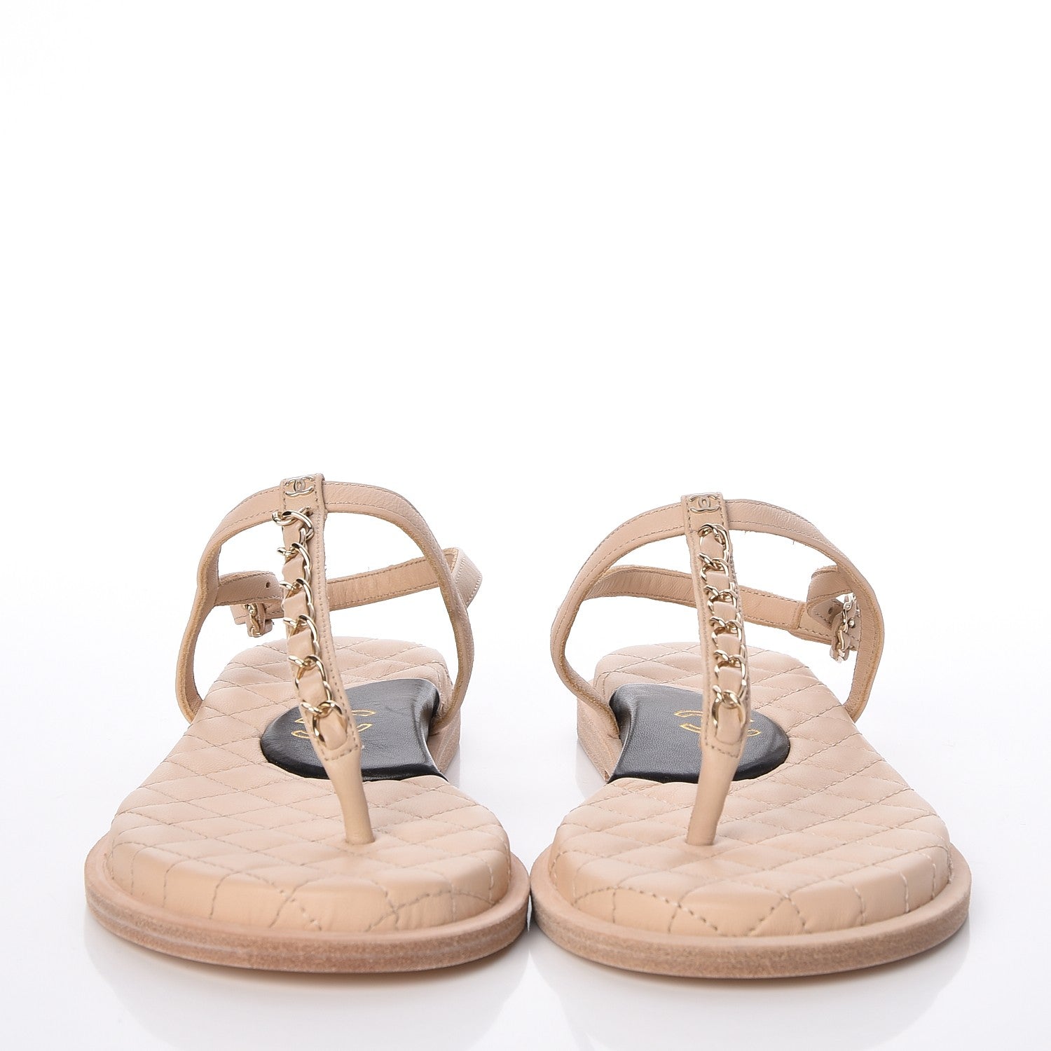 Chanel Lambskin Chain Thong Sandals 35.5 Beige 2 of 8