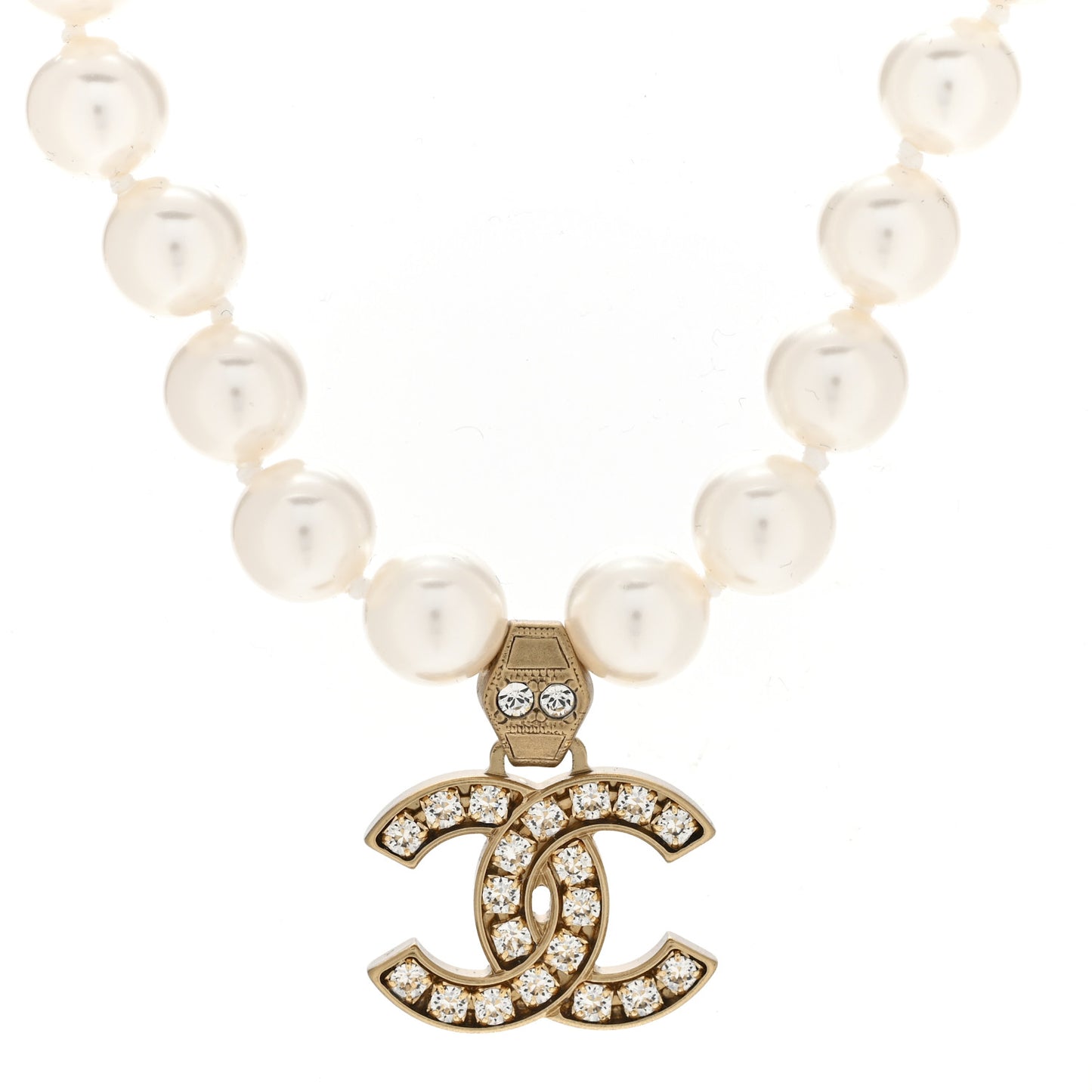 Pearl Crystal CC Short Necklace Gold