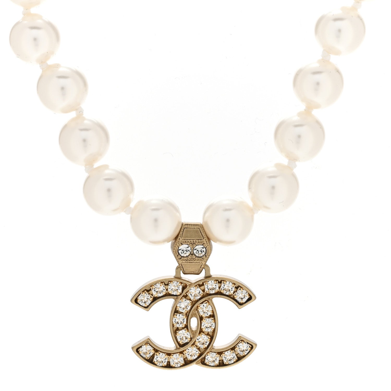 Chanel Pearl Crystal CC Short Necklace Gold 3 of 4