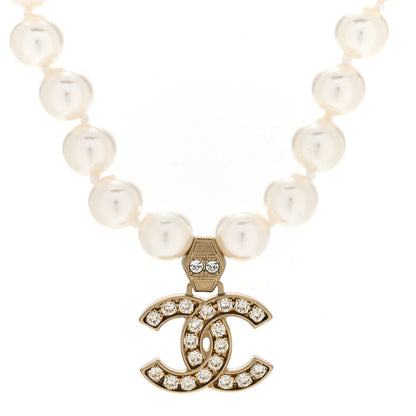 Chanel Pearl Crystal CC Short Necklace Gold 3 of 4