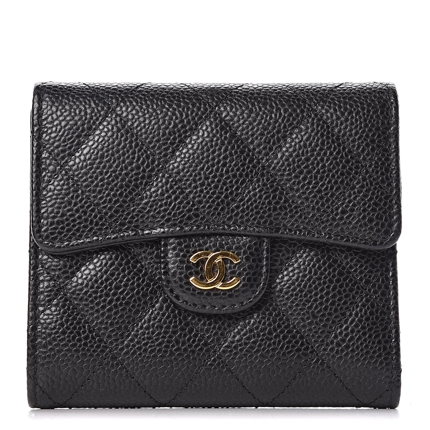 Caviar Quilted Compact Flap Wallet Black