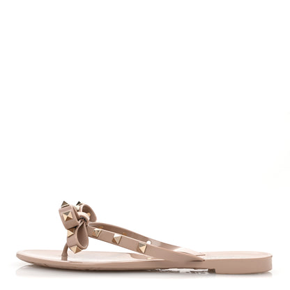 Valentino Garavani PVC Jelly Rockstud Bow Thong Sandals 37 Poudre 1 of 9